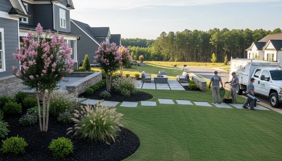 Landscaping crew serving Greenville, NC with professional lawn care and landscape maintenance