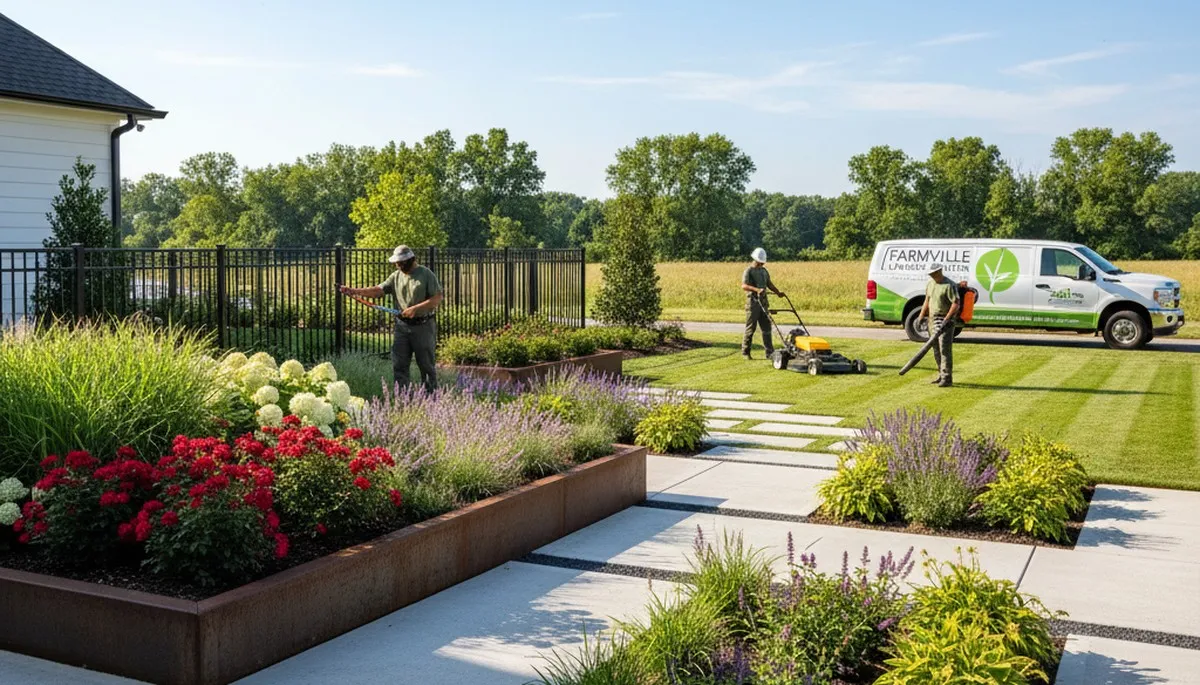 Landscaping team serving Greenville, NC with professional lawn care and outdoor maintenance